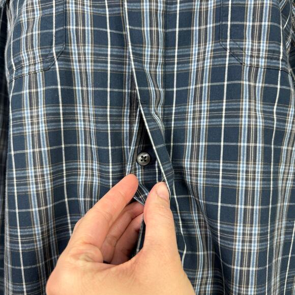 Spring + Mercer Upcycled Blue Plaid Long Sleeve Tunic Shirt Dress - Picture 8 of 10